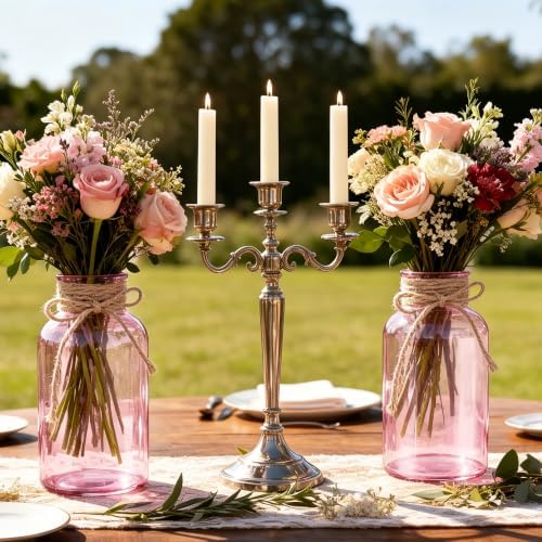 6 Pack Mason Jar Vases for Centerpieces, Pink Glass Flower Vase - Image 5