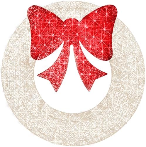 Best Choice Products 30in Pre-Lit Outdoor Christmas Wreath Decoration, LED Metal Holiday Decor for Home w/ 100 Lights, Bow - White/Red by BestChoiceProducts