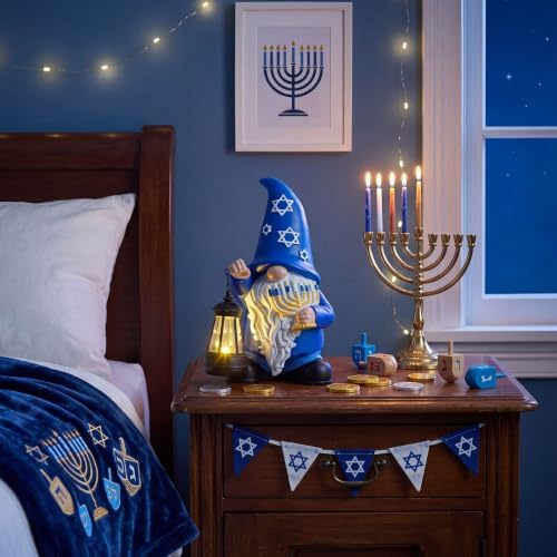 Capoda 8" Hanukkah Gnome Figurine with LED Lights Menorah, Chanukah Decor - Image 6