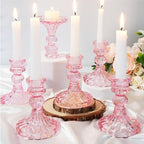Suclain 24 Pcs Glass Candle Holder Set 12 Candlestick White Candles,Pink - Image 2