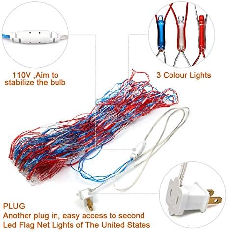 American Flag String Lights, Waterproof Led Flag Net Light, with 420 Super Bright LED, for Yard Garden Decoration, Festival, Holiday, Party Decoration,Christmas Decorations (Plug in Power) - Image 3