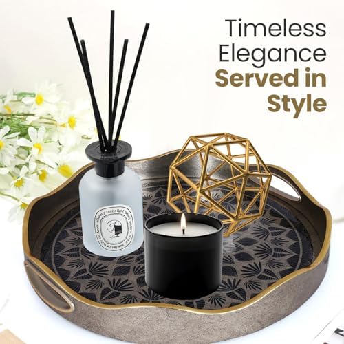 HOME ARCHIVE Round Serving Tray with with Handles Antique Look & Stylish Design Decorative Trays for Kitchen Round Ottoman Tray for Dinning Living Room & Home Decor Pack of 2 (Silver-Gold) - Image 3
