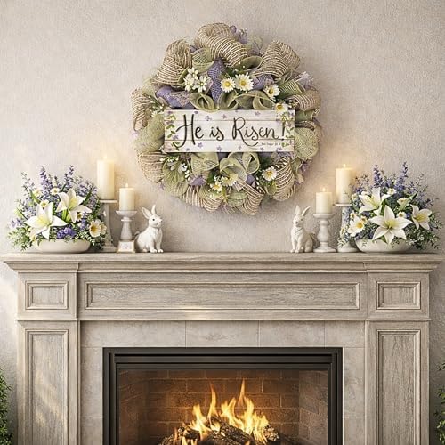 Easter Wreath, Luxury Handmade – He is Risen Floral Deco Mesh Front Door Decor, 24 or 28 Inch - Image 3