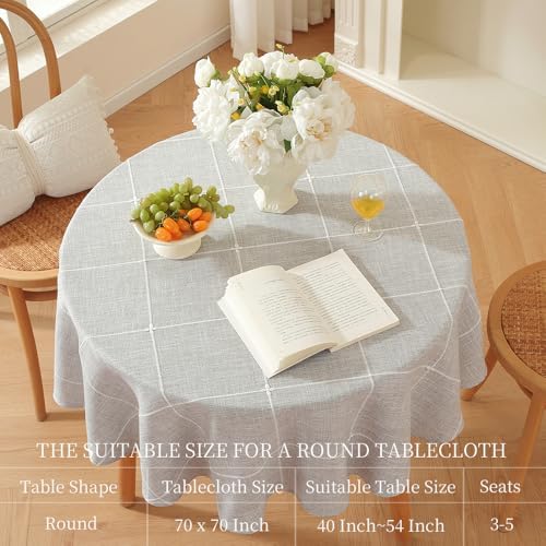 Zobesta Linen Round Tablecloth 70 in Round Fabric Table Cover Grey - Image 3
