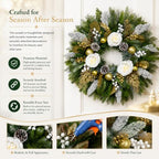 28 Inch Christmas Wreath for Front Door, White Rose Gold Winter Wreath - Image 4