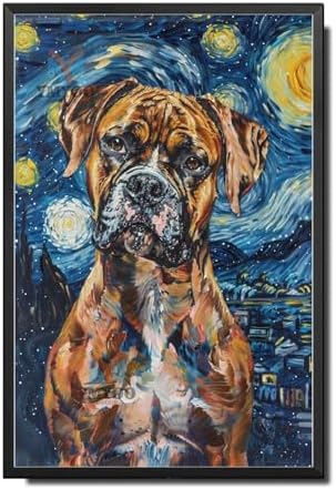 Metal Sign Tin Sign Vintage Wall Art Boxer Night Pup Playful Boxer in A Starry Canvas for Home Den and Seasonal Displays Rustproof Aluminum 8×12 Inches with Metal Frame by YmyooForTinSign