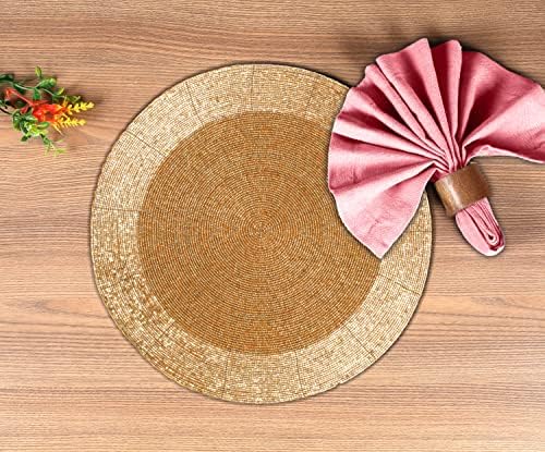 Lightnpro Handmade Beaded Placemats Set of 4 – 13 Inch Round Gold Charger Mats | Handcrafted Artisan Table Accessories, Elegant Farmhouse Dining Table Décor for Weddings, Holidays & Celebrations - Image 3