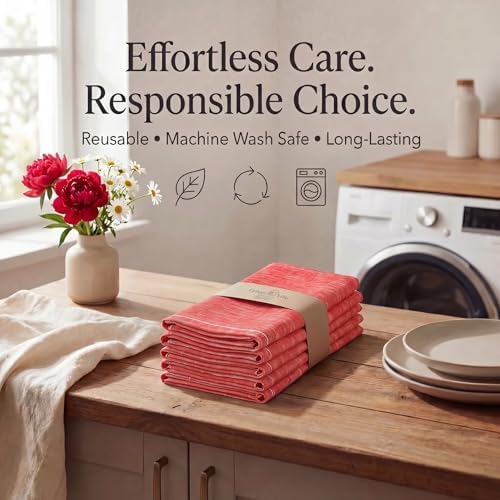 Urban Villa Cloth Napkins 100% Cotton Highly Absorbent Washable Reusable Premium Dinner Napkins Ideal for Gifts for Mothers Day Hotel Farmhouse Parties - Red/White Chambray (20" x 20", Set of 12) - Image 7