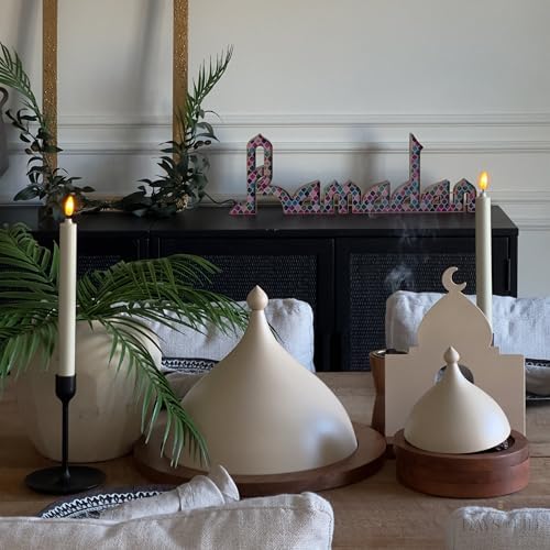 Cloche – 10x14” Modern Ceramic-Like Finish with Wood Accents, Elegant Cloche Dome Display, Perfect for Ramadan Decorations, Eid Decor & Dessert Presentation - Image 5