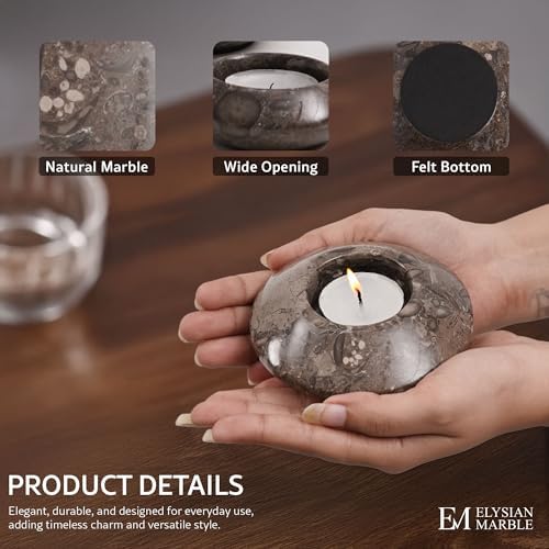 Tea Light Candle Holders Set of 3 – Handcrafted Natural Marble Tealight & Votive Holders in Graduated Sizes (4", 3.5", 3"), Decorative Stone Candle Holders for Home Décor & Table Centerpieces - Image 4