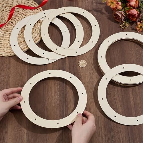 OLYCRAFT 28Pcs 8 Inch Unfinished Wood Wreath Frame Natural Wooden Hoop Frame Unfinished Wood Wreath Rings with Pre-Cut Holes for DIY Floral Arrangements Easter Crafts and Home Wall Door Decor - Image 3
