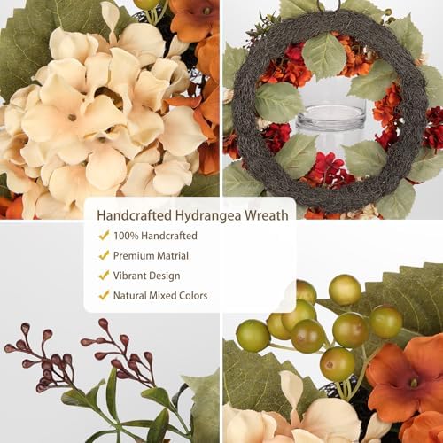 Fall Wreaths for Front Door 20 inch Autumn Wreath with Hydrangeas Berries - Image 2