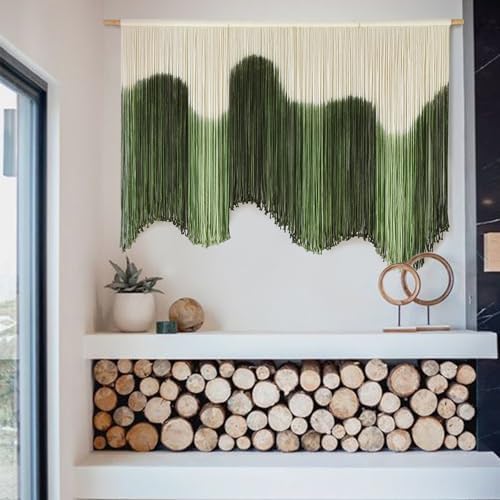Macrame Wall Hanging Green Hand-Dyed Ombre Fiber Art Geometric 57"W*39"L - Image 2