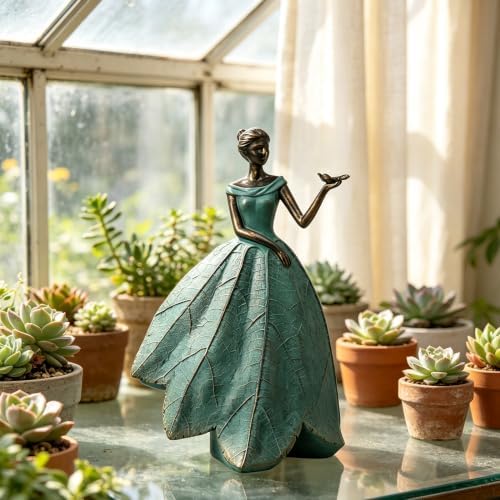 Guichifun Fairy Statue Leaf Angel Girls with Dragonfly 7.4 x 5.25 x 12 Inch - Image 4