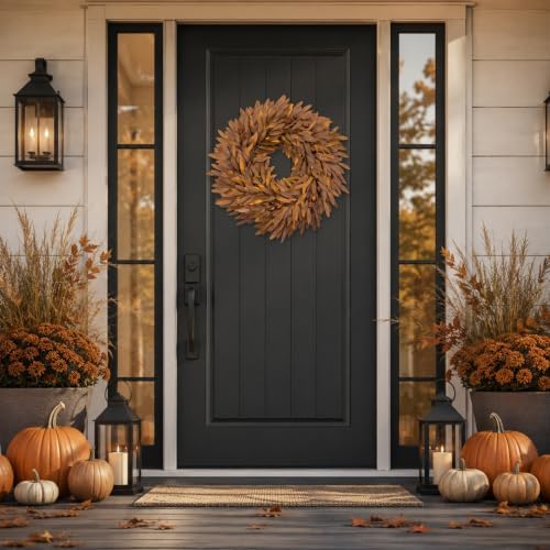 24 Inch Artificial Fall Wreath for Front Door, Autumn Olive Branch Wreathh - Image 4