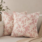 2 Pack French Floral Throw Pillow Covers 24x24in, Red/Cream by Unknown