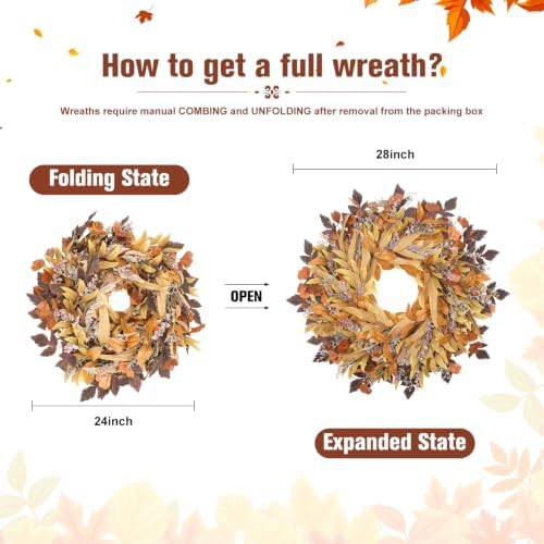 Agusbagli 28" Fall Wreath for Front Door with Eucalyptus & Cimicifuga - Image 4