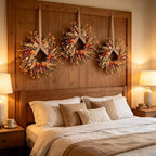 8 Pcs Mini Fall Wreaths for Kitchen Cabinet Thanksgiving Artificial Wreaths Autumn Hanging Wreath Harvest Candle Rings for Cabinets Farmhouse with Ribbon for Front Door Porch Wall Window Decoration - Image 6
