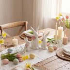 FoldTier 3 Pcs Easter Ceramic Bunny Tabletop Figurine Decor Rabbit with Flower Sculpture Table Centerpiece Decoration Tabletop Decorative for Spring Easter Home Indoor Decor Holiday Party Supplies - Image 5