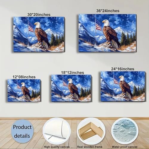 Ship Next Day – Patriotic Canvas Wall Art, American Eagle Pictures, Americana Canvas Prints, Framed Wall Decor, Rustic Farmhouse Living Room Artwork, Large Canvas Prints Made in USA - Image 6