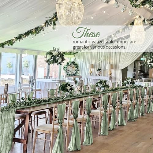 12 Pack Sage Green Cheesecloth Table Runner 10Ft, Gauze Table Runners 21.5 x 120 inch,Semi Sheer Cheese Cloth Fabric Runner Bulk for Wedding,Party,Baby Shower,Bridal Shower - Image 5