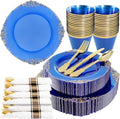 Nervure 175Pcs Blue Plastic Plates, Disposable Party Plates for 25 Guests by Nervure