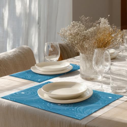 Shrahala Concentric Ripples Placemats, Blue with White Circles Stars Table Mat Linen Burlap Washable Double-Deck Heat Insulation for Dining/Kitchen Table Set of 6 (12 X 18 Inch) - Image 4