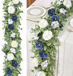 2 Pack 6.2Ft Blue White Flower Garland Artificial Eucalyptus Flower Garland by Betylifoy