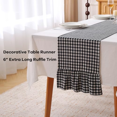 Black White Plaid Gingham Ruffle Table Runner Cabinet Cover 13"x108" - Image 3