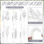 White 66 Pcs Christmas Glitter Picks and Sprays, Xmas Artificial Floral Stems Branches Berry Leaf Pine for Tree Topper Wreath Garland Centerpiece Holiday Party Home Decor - Image 2