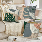 Abstract Leaves Throw Pillow Covers 24''x24'' Set of 4, Geometric Pattern Cushion Covers Minimalist Tropical Palm Trees Pillowcases for Couch Sofa Bedroom Farmhouse Livingroom Garden Patio - Image 4
