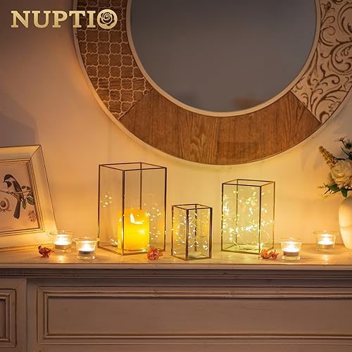 NUPTIO Hurricane Glass Candle Holders: 6 Pcs Clear Lantern Pillar Candles Holder with Black Metal Frame Modern Candle Lanterns Centerpiece for Wedding Ceremony Holiday Decoration 8.1 & 6.5 & 4.7 inch - Image 2