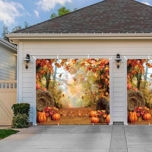 Fall Garage Door Cover Decorations Autumn Pumpkin Harvest Family Holiday Decor Maple Leaves Harvest Party Party Outdoor Indoor Cover 8X7ft - Image 6