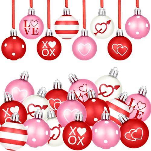 Libima 40 Pcs Valentine's Day Hanging Ball Ornaments Plastic Tree Decorations Valentine Ball Decorative Supplies Painted Love Ornament for Valentine's Day Party Decor,1.97 in(Love) by Libima