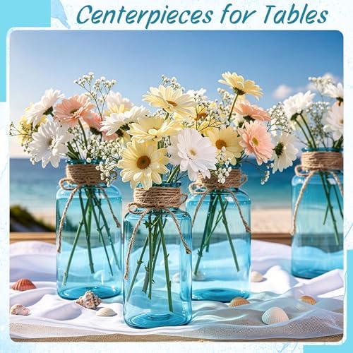 12Pack Mason Jar Vases for Centerpieces, Aqua Blue Glass Flower Vase - Image 3