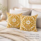 Alysheer Boho Embroidered Throw Pillow Cover 18"x18", 2pcs Mustard Yellow - Image 3
