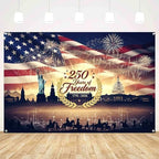 8x6ft American 250 Years of Freedom Banner Backdrop Patriotic American Flag Photography Background 4th of July Independence Day 250th Anniversary USA Party Decorations Supplies - Image 2