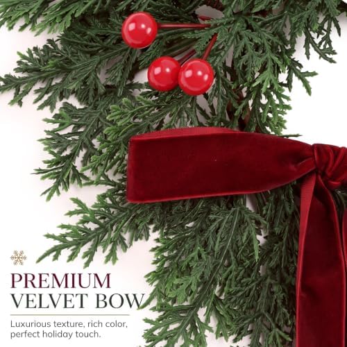 Giegxin 8 Pcs 9" Mini Christmas Kitchen Cabinet Wreath with Bow, Burgundy - Image 4
