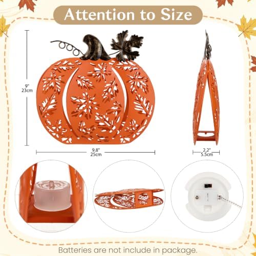 2 Pcs Fall Pumpkins Decor Lighted Metal Pumpkins for Autumn Decoration - Image 2
