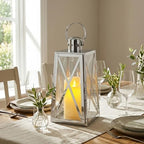 TRIROCKS Stainless Steel Decorative Lantern 12'' H Metal Candle Holder Hanging Candle Lantern with Tempered Glass for Christmas Home Decor Living Room Parties Events Indoor Outdoor(Silver Trapezoid) - Image 4