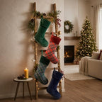 Junkin 4 Pack Tartan Christmas Stockings Navy Blue & Emerald Green - Image 5
