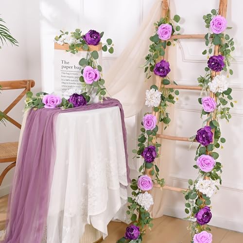 Livole 2Pcs 12 Ft Flower Garland Decoracion Purple Peony Floral Garland - Image 2