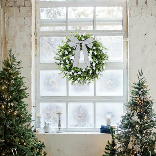 24" Boxwood Wreath for Front Door, Spring Wreaths for Wall Window Porch Home Farmhouse St Patricks Day Indoor Outdoor Decoration,Suitable DIY Wreath for All Season - Image 4