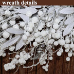 20 Inch Snow Flocked White Berry Winter Wreath with Twig & Leave- Artificial Christmas Wreaths for Front Door Porch Wall Window Porch Fireplace Outdoor Décor - Image 2