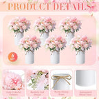 Domensi 6 Sets Wedding Centerpiece for Table Decoration Light Pink Artificial Fake Rose Flower with Metal Vase Faux Silk Rose Bouquet Floral Arrangement for Bridal Shower Home Dining - Image 5