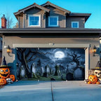 Halloween Garage Door Cover 7x16ft Spooky Graveyard Halloween Garage Door Banner Creepy Hallows' Decorations for 2 Car Garages Cemetery Backdrop for Wall Large Banners - Image 4