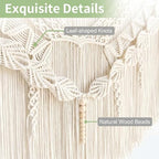 Large Macrame Wall Hanging 43"x32" - Handmade Woven Tapestry Boho Wall Decor for Bedroom Living Room Sofa Backdrop Natural Cotton Rope Long Fringe Tassel Bohemian Home Wall Art Decor with Wood Beads (Beige-B) - Image 4