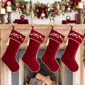 Kinlop 4 Pcs 18 Inch Dark Red Velvet Christmas Stockings, Embroidered by Kinlop