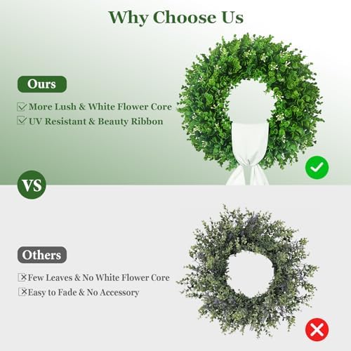 24'' Boxwood Wreaths Front Door, Foldable Green Wreath with a Sash - Image 5