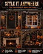 Halloween Fireplace Decor Set with LED Lights Black Vine Garland for Mantel - Image 3